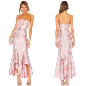 NWT Lovers + Friends Urgonia Gown Pink Tonal Jacquard Strapless Bustier Dress L